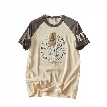 Summer New American Retro Short-sleeved O-neck Letter Printed T-shirt Men's Fashion Simple 100% Cotton Washed Casual Sport Tops 5