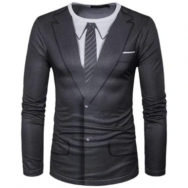 Realistic Suit Tuxedo 3D Print Pattern T Shirts Men Long Sleeve Casual Fashion T-shirt Sweatshirt Breathable Streetwear Tshirt 4
