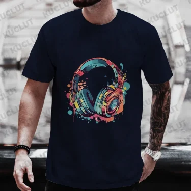 Summer Men's Oversized Clothing Hip Hop Melting Headset Graphic Tee Shirt Men Casual Streetwear Funny Printed Tops Cool T-shirt 2