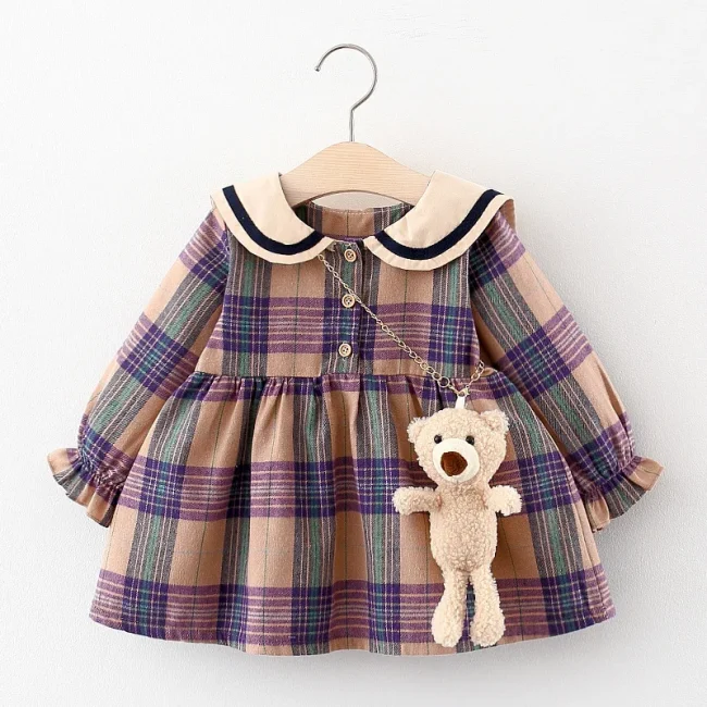 Spring Newborn Baby Girl Plaid Dress Toddler Girls Clothes Sweet Princess 1st Birthday Dresses For Girls Baby Clothes 1