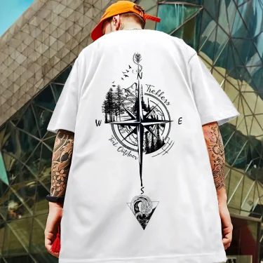 New Summer Men's T-Shirt 3d Compass Printed Short Sleeve Tees Simple Fashion Male Clothing Loose Oversized T-Shirt For Men 4