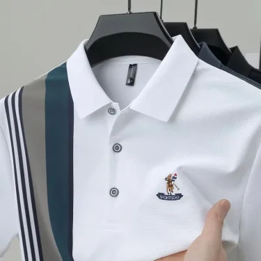 High end brand fashion color blocked men short sleeve polo shirt exquisite pony embroidery summer luxury comfort casual T-shirt 1