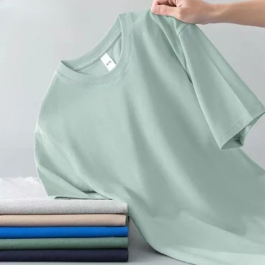 100% Pure Cotton Round Neck Short Sleeved T-shirt for Men and Women's New Summer Versatile Loose Solid Color Men's T-shirt 1