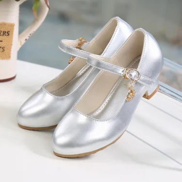 Children Girls Leather Shoes White Princess High Heel Shoes For Kids Girls Performance Dress Student Show Dance Sandals 28-41 5