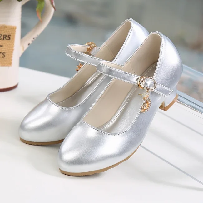 Children Girls Leather Shoes White Princess High Heel Shoes For Kids Girls Performance Dress Student Show Dance Sandals 28-41 5