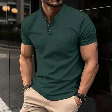 Men's Fashion Summer New High Quality POLO T-shirt Sports Outdoor Casual Breathable lapel Short Sleeve Office Comfort T-Shirt 1