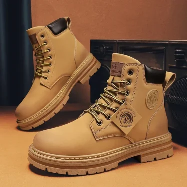 Men Leather Shoes High Top Boots Fashion Motorcycle Ankle Boots Men Winter Boots Man Shoes Lace-Up Botas Hombre 2025 new 1