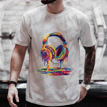 Summer Men's Oversized Clothing Hip Hop Melting Headset Graphic Tee Shirt Men Casual Streetwear Funny Printed Tops Cool T-shirt 3