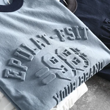 Summer American Retro Short-sleeved O-neck 3D Letter Printed T-shirt Men's Fashion Simple 100% Cotton Washed Casual Sport Tops 2