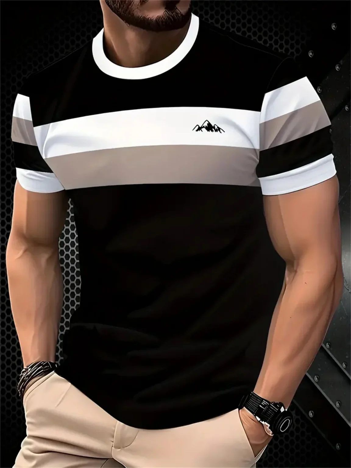 Fashion Simple Men's T-Shirt Striped Printed Short Sleeve T-Shirt Oversized Tops Summer Men's Daily Versatile Casual Clothing 2
