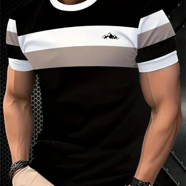 Fashion Simple Men's T-Shirt Striped Printed Short Sleeve T-Shirt Oversized Tops Summer Men's Daily Versatile Casual Clothing 2