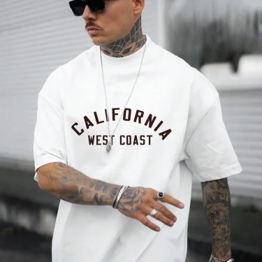 California West Coast Letter Mens Cotton T-Shirt Personality Vintage Casual Tops All-math Oversize Tee Clothing Man Short Sleeve 1