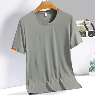 Men's Summer Ice Silk T-shirt Sweatshirt Round Neck Simple Running Fitness Suit Thin Breathable Quick Drying T 5