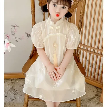 Tang Girls Casual Dresses Chinese Kids Clothes Perform Cheongsams Fashion Girl Hanfu Dress Summer Modern Qipao Baby Vestido 4