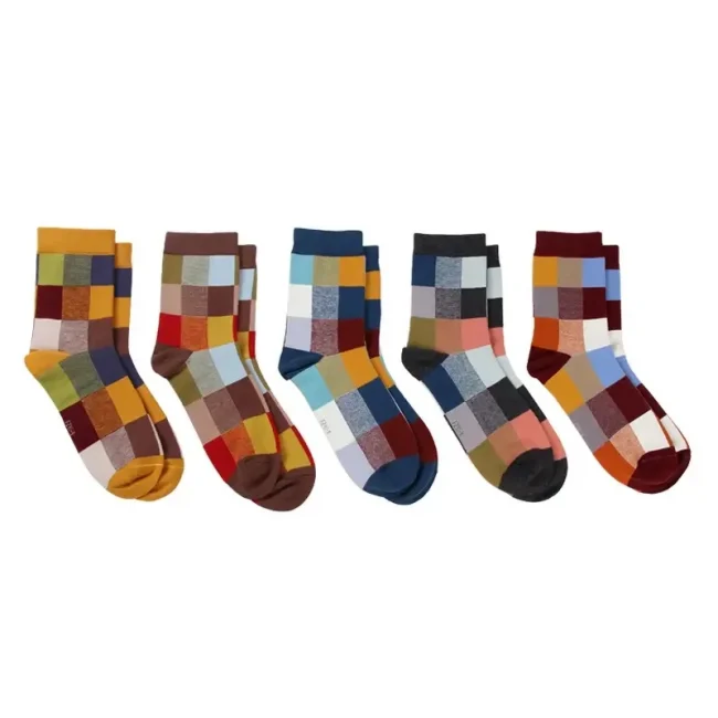 5Pairs/Combed Cotton Men's Socks Spring and Autumn Compression Socks Fashion Colorful Square Happy Dress Socks Men Size EU39-45 2