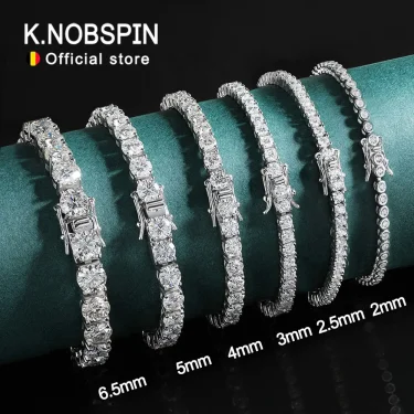 KNOBSPIN 2mm Moissanite Tennis Bracelet 925 Sterling Silver Plated White Gold Bracelet for Women Man Sparkling Party Jewelry 1