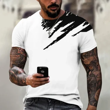 Men's T-shirt Trendy New Design Black And White Color Art 3D Printed Oversized Round Neck Tops Loose Casual Simple Style T Shirt 1