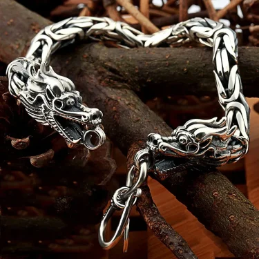 Stainless Steel Silver Color Gold Color Black Dragon Clasp Rock Chain Men Bracelet Bangle Hip-Hop Jewelry Gifts New Fashion 3