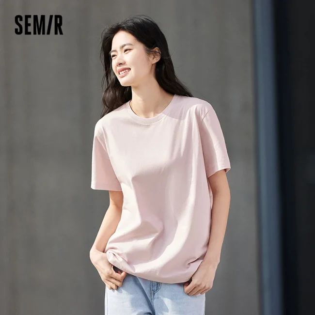 Semir 2024 Short-Sleeved T-Shirt Men Spring New Pure Cotton Bottoming Shirt Simple Commuting Casual Top Solid Color Round Neck 2