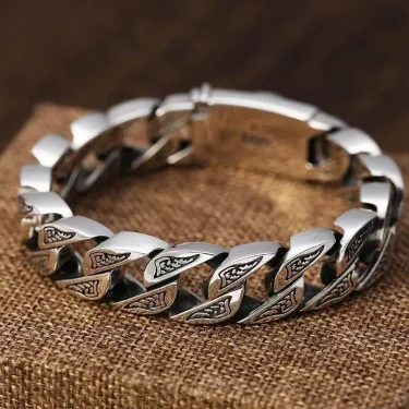 Retro Original Design Stainless Steel Cuban Bracelet Men Women Couple Matte Bangle Punk Hip Hop Thick Chunky Chain Wristband 6
