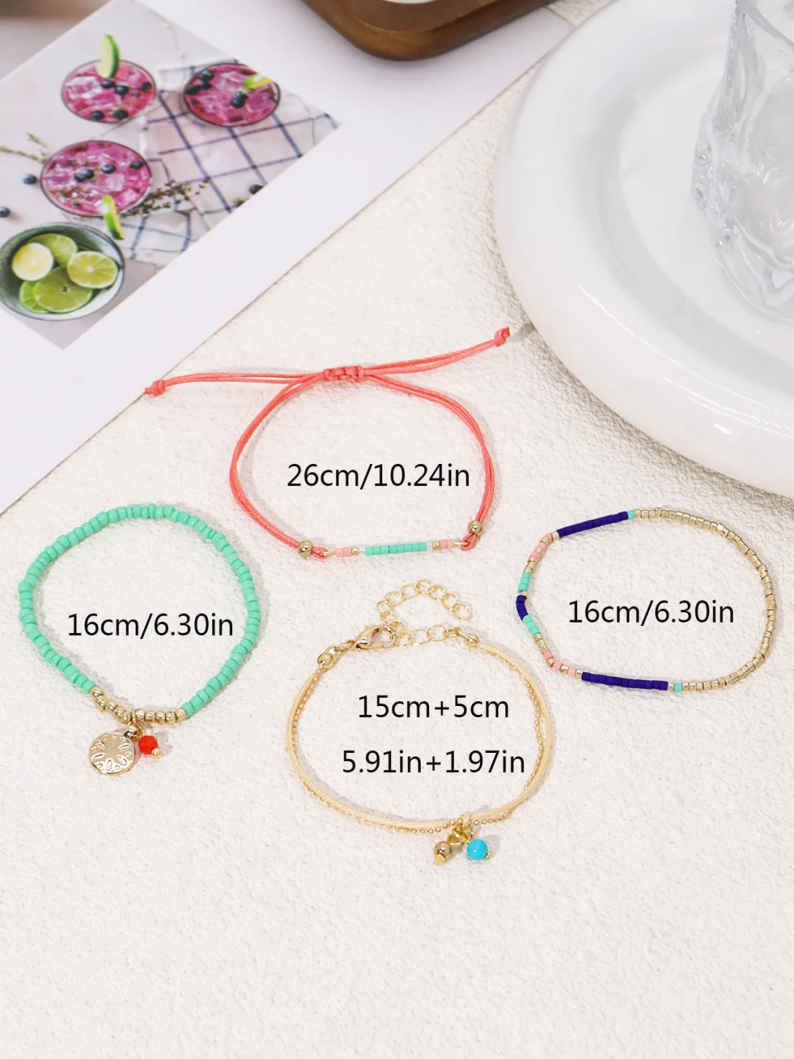 Stretch Bracelet Set Bohemia Gold Color Glassbeads Elastic Handmade Girls Vacation Jewelry 4