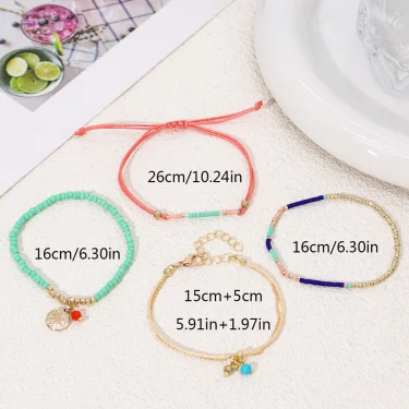 Stretch Bracelet Set Bohemia Gold Color Glassbeads Elastic Handmade Girls Vacation Jewelry 4