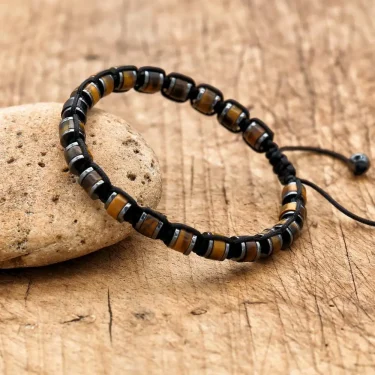 Handmade Man Jewelry Tiger Eye Stone Hematite Braided Bracelet Charm Bracelet for Couple 5