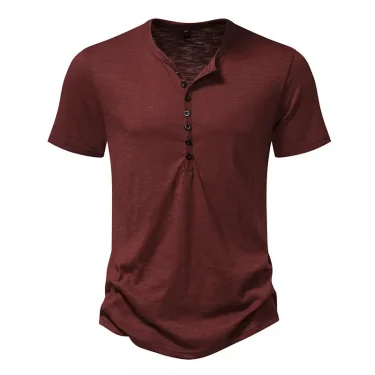 Men's Henley Shirt, Casual Fashion T-shirt, Basic Short Sleeve Top, 100% Cotton Lightweight Tee, Plus Size Camping T-shirt 2