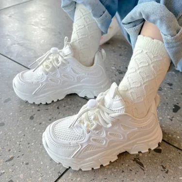 Kids Girls School White Casual Shoes Solid Color Mesh Sports Shoes for Toddlers Fashion Lightweight Children's Running Sneakers 2