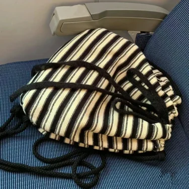 Maillard Idle Sle Stripe Fashion Canvas Backpack 2025 Spring and Summer New Knitted Schoolbag Large Capacity Backpack 4