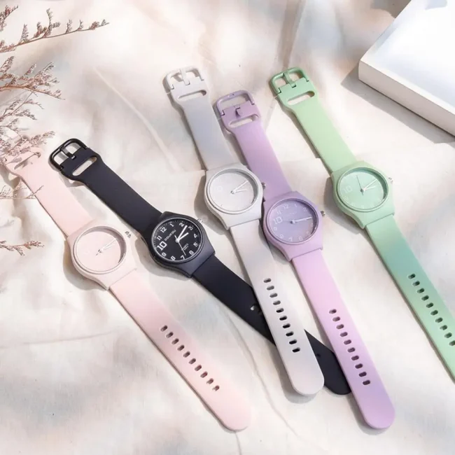 Candy Colors Student Watch INS Korean Fashion Trendy Ladies PU Leather Strap Wristwatch Simple Versatile Clock 5