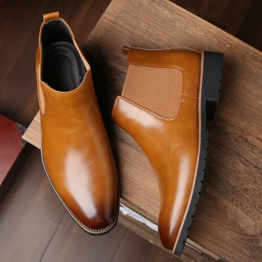 Men Classic Retro Leather Chelsea Boots for Man Fashion Ankle Mens Casual British Style Short Boot High-Top Shoes 2