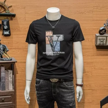 Spring Men's Cotton T-shirt Sportswear Korean Harajuku High Street Short Sleeved Top High Quality O Neck Printed Tee Men Clothes 2