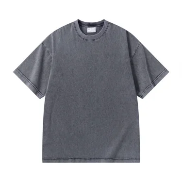 300g Heavyweight Thickened Pullover Cotton Short Sleeved T-shirt for Men's Summer Solid Color T-shirt Streetwear 4