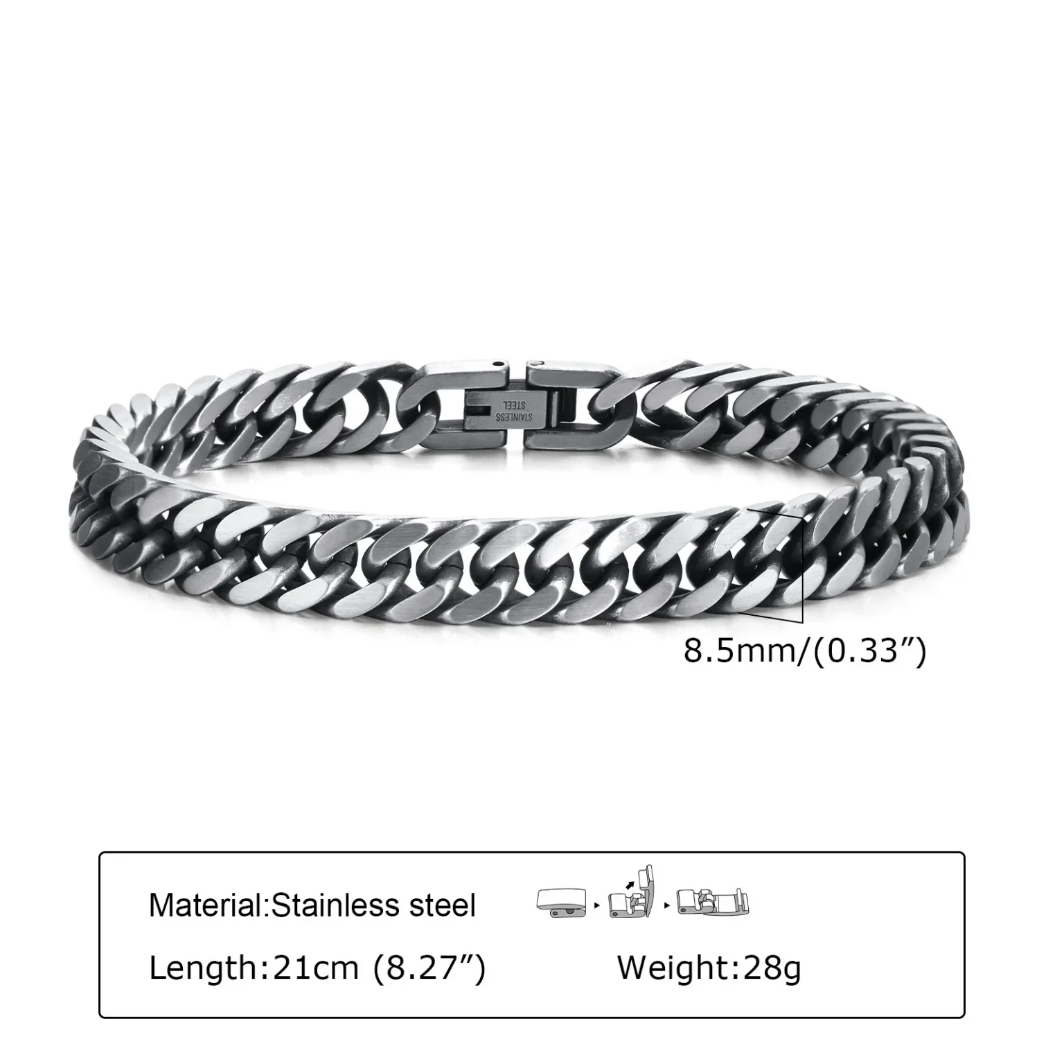 Vnox Chunky Retro Cuban Chain Bracelets for Men, Vintage Antique Stainless Steel Curb Dome Link Wristband, Cool Outfit Jewelry 6
