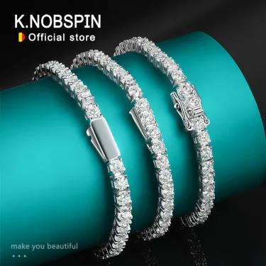 KNOBSPIN D VVS1 Moissanite Tennis Bracelet Original s925 Sterling Silver Plated 18k White Gold with GRA Bracelets for Women Man 1