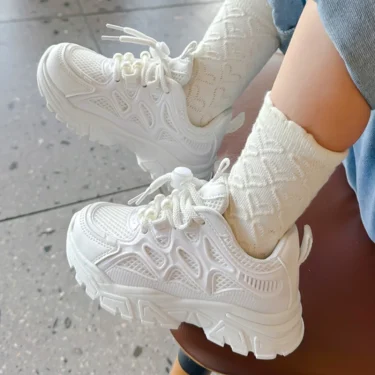 Kids Girls School White Casual Shoes Solid Color Mesh Sports Shoes for Toddlers Fashion Lightweight Children's Running Sneakers 1