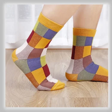 5Pairs/Combed Cotton Men's Socks Spring and Autumn Compression Socks Fashion Colorful Square Happy Dress Socks Men Size EU39-45 5