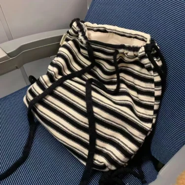 Maillard Idle Sle Stripe Fashion Canvas Backpack 2025 Spring and Summer New Knitted Schoolbag Large Capacity Backpack 2