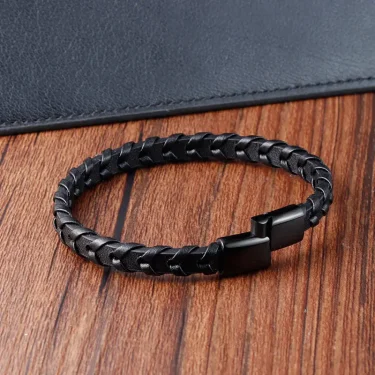 Stainless Steel Charms Bracelet Moroccan Arabic Jewelry Genuine Leather Pride Bracelets Man Black 5