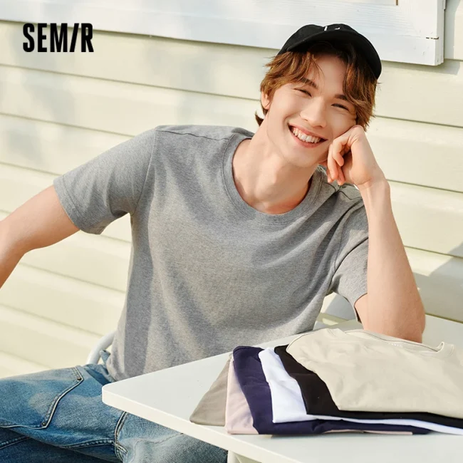 Semir Short Sleeve T-Shirt Men Pure Cotton Bottoming Shirt 2025 New Spring Solid Color Inner Layer Top Versatile White T-Shirt 3