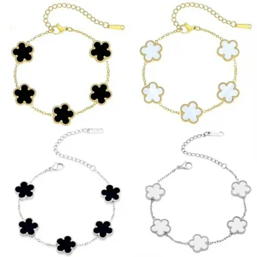 Lucky Clover Women's Hand Bracelets Double Sided Flowers Jewellery Gifts Stainless Steel Bracelet Gold Plated Bracelets Man 1