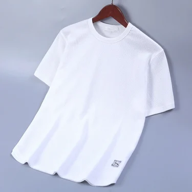 5XL Solid Color Waffle T-shirts for Men Casual Brand Quality Short-sleeved Men's Tees New Summer Fashion Designer Tops Male 2