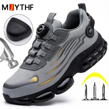 Rotating Button New Safety Shoes Men Anti-smash Anti-puncture Work Shoes Fashion Men Sport Shoes Security Protective Boots Men 1