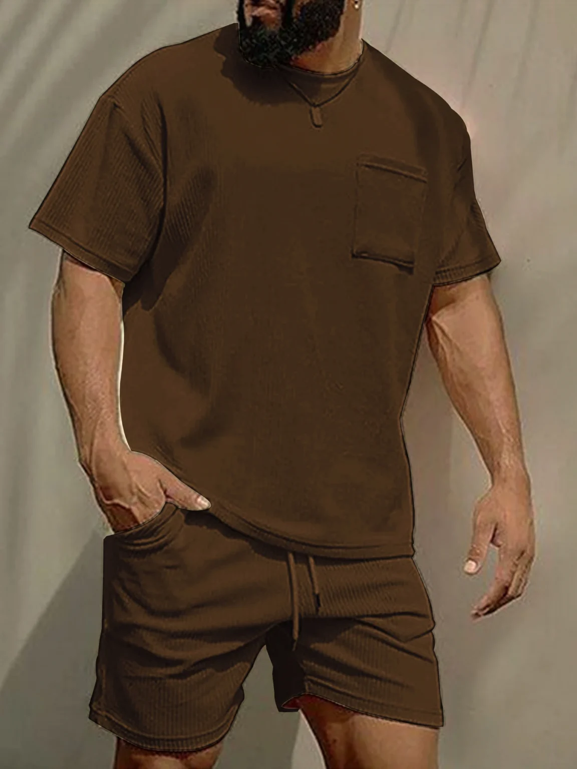 Fitness T-shirt Men's new round neck corduroy summer casual clothes thread running short sleeve T-shirt 1