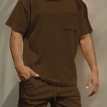 Fitness T-shirt Men's new round neck corduroy summer casual clothes thread running short sleeve T-shirt 1