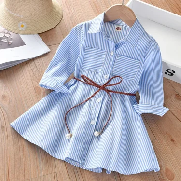 Girls Fashion Dress for Spring Autumn Striped Shirt Design with Trend Stylish and Comfortable Dress Girls Casual Dresses 1