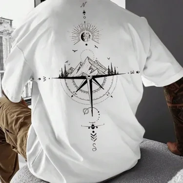 New Summer Men's T-Shirt 3d Compass Printed Short Sleeve Tees Simple Fashion Male Clothing Loose Oversized T-Shirt For Men 2