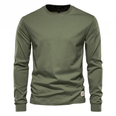 Men‘s T-shirts 100% Cotton Long Sleeve Casual Tops Solid Color High Quality Backing T-Shirt Spring Autumn Classic Men Clothing 5