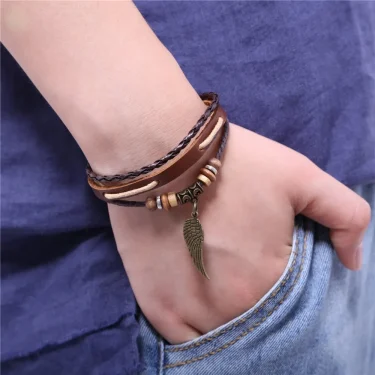 Leather Bracelets for Women Men Jewelry Handmade Wing Charm pulseira masculina pulseira feminina bileklik bracelet men femme new 6